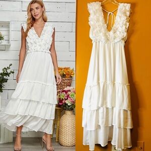 NWOT Sweet lemon White Layered/Tiered V-Neck Dress. Size S